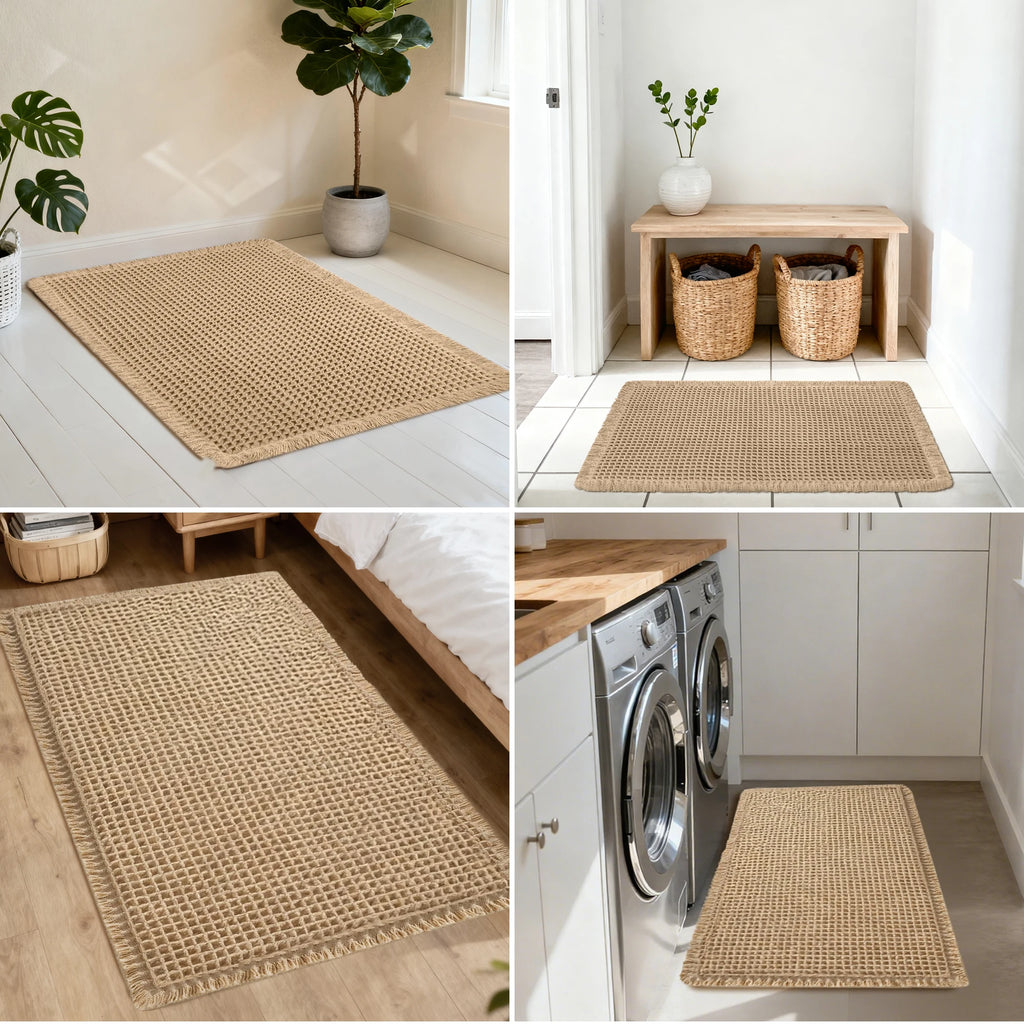 Super Absorbent Bath Mat with Non Slip Backing Waffle Textured Bathroom Rug for Shower Tub Quick-Dry Bath Mat Floor Protection