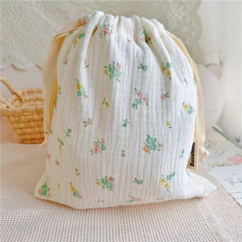 Printed Flower Mommy Bag Baby Diaper Bag Cotton Nappy String Pocket Stroller Carry Pack Travel Outdoor Diaper Storage Bag