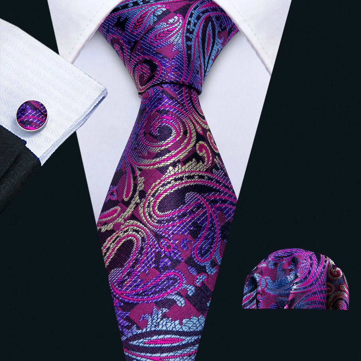 Male Gift Men Tie Set Purple Violet Solid Paisley Striped Wedding Business Tie for Man Necktie Handky Cufflinks Barry.Wang