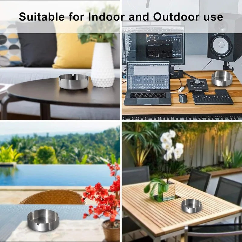 1-6Pcs Stainless Steel Ashtray Round Tabletop Ashtrays Storage Tray Portable Thickened Ashtray for Restaurant Hotel Bar Office