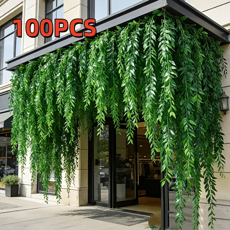 50/100 Pieces of High-Quality Artificial Willow Greenery, Evergreen for All Seasons, Weather-Resistant Decorative Vines with Vibrant Colors and Texture, Suitable for Wedding Arches and Spring/Summer Decoration, Hotel and Cafe