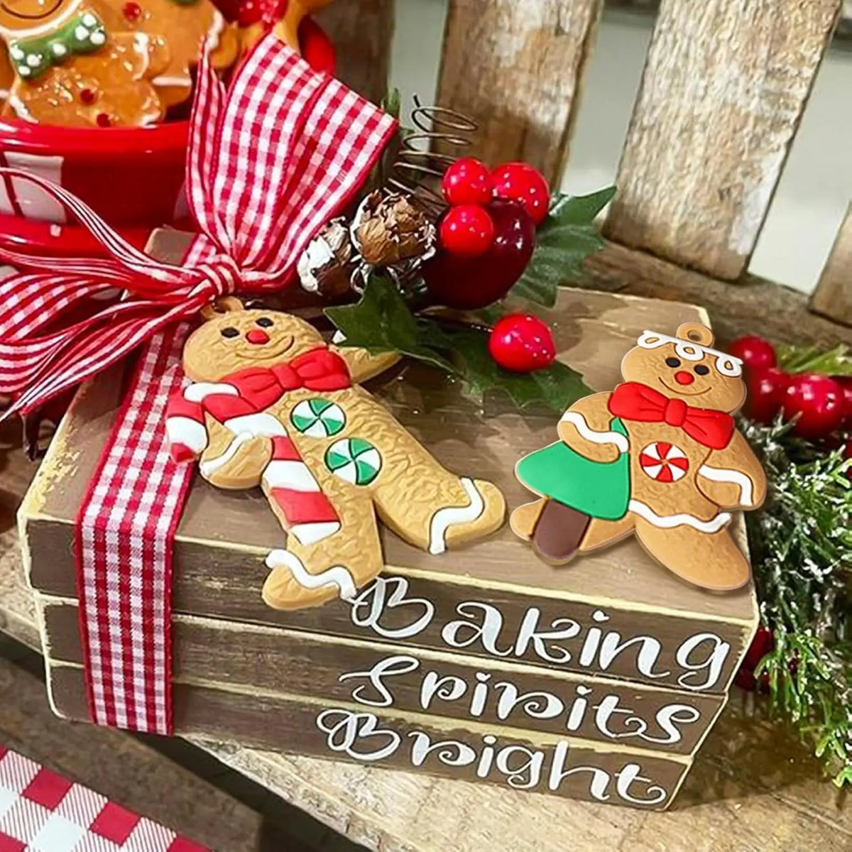 12 Pcs Gingerbread Man Ornaments for Christmas Tree,Assorted Gingerbread Figurines Ornaments, Christmas Tree Hanging Decorations