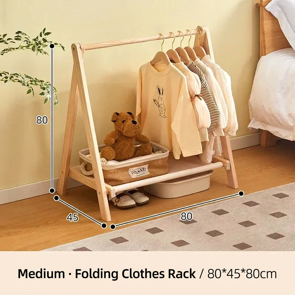 Kids Solid Wood Folding Clothes Rack Simplistic Design Effective Coat Hanging Solution with Landing Rod Adaptable Use Stylish