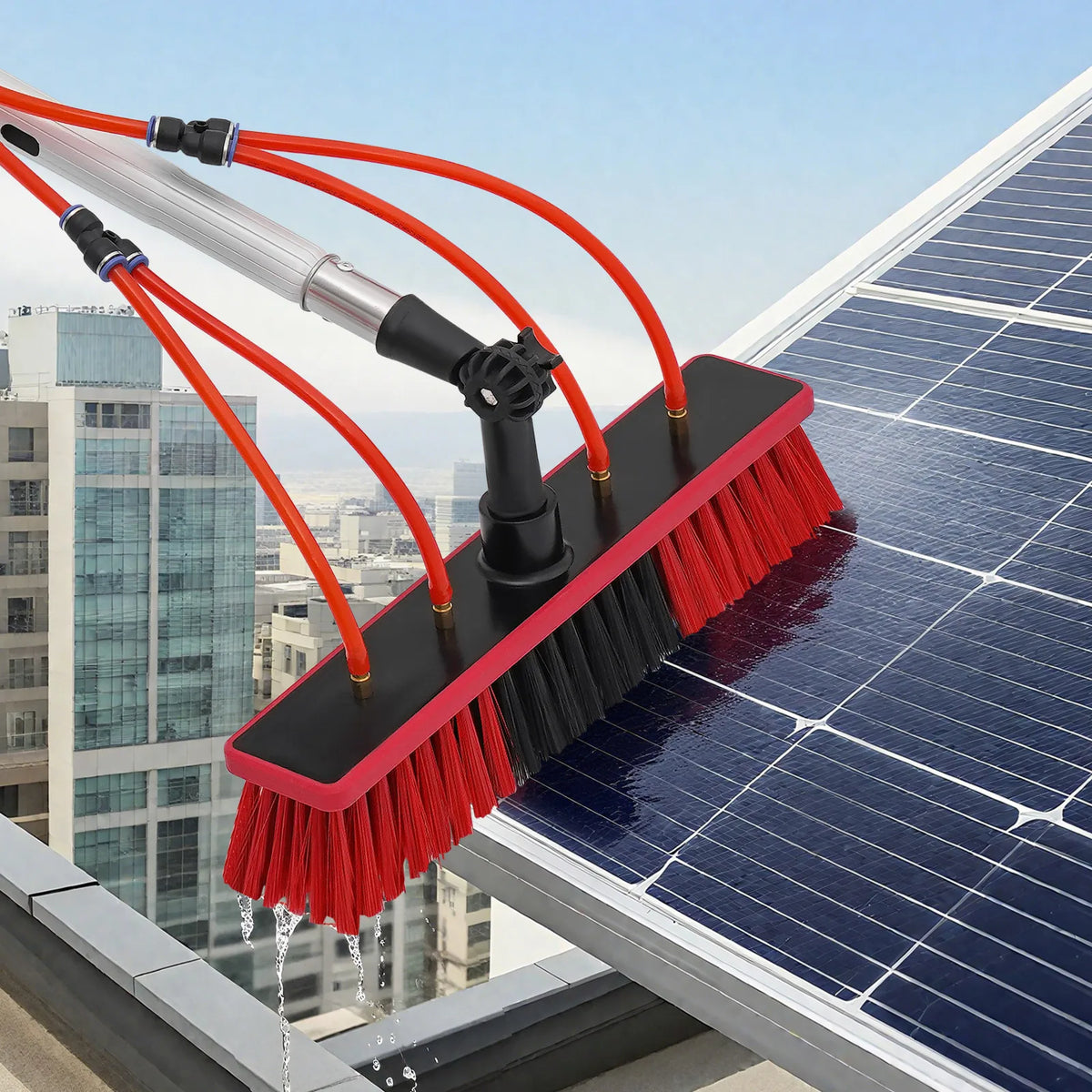 Window Cleaning System: Cleaning Brush and Pole Kit for Solar Panels and Outdoor Windows, 7/8/10 Meters