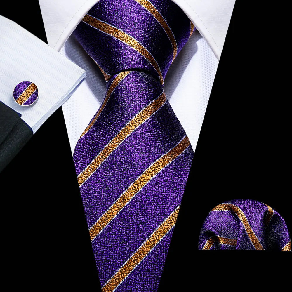 Male Gift Men Tie Set Purple Violet Solid Paisley Striped Wedding Business Tie for Man Necktie Handky Cufflinks Barry.Wang