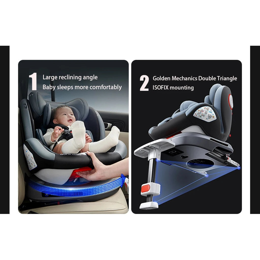 360° Swivel Baby Car Seat with Easy In-Out Rotation, ISOFIX, I-Size R129 Child Seat 40-150cm, 10-Position Headrest, 4 Recline Angles, Thick Padded Seat, Side Impact Protection, Rearward & Forward Facing for Infant, Toddler, and Kids