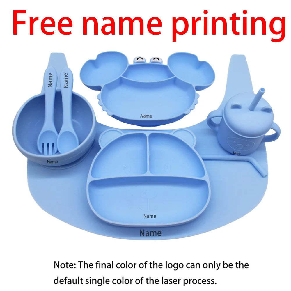 Free Name Printing Children's Tableware Set: Plate, Fork, Spoon, Placemat, Cup for Mealtime Practice Personalized Custom Childre