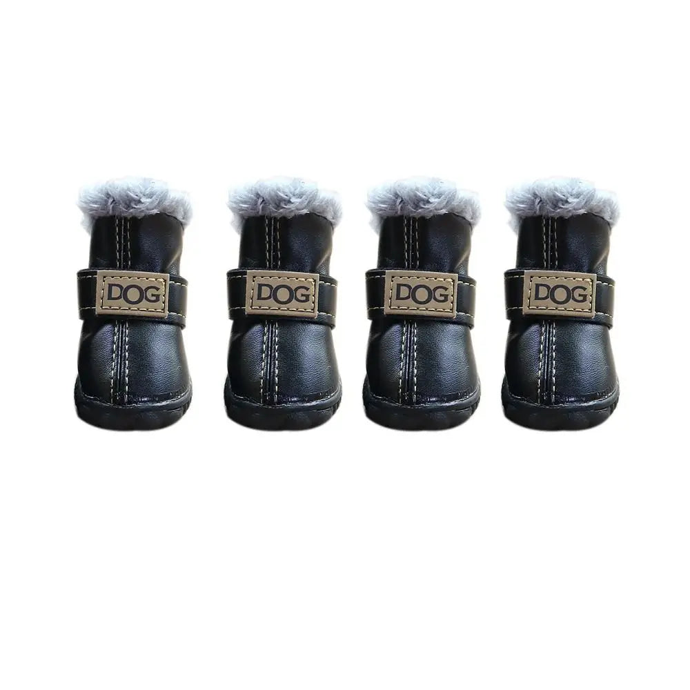 Soft Pet Snow Boots Puppy Rain and Snow Boots Warm Non-Slip Winter Dog Shoes Waterproof Plush/PU 4-Piece Set