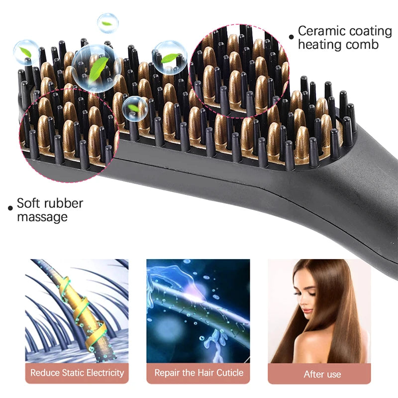 Electric Hot Comb Straightener Multifunctional Quick Heated Men Beard Care Brush Beard Anti-Scald Straightener Comb Hair Tools
