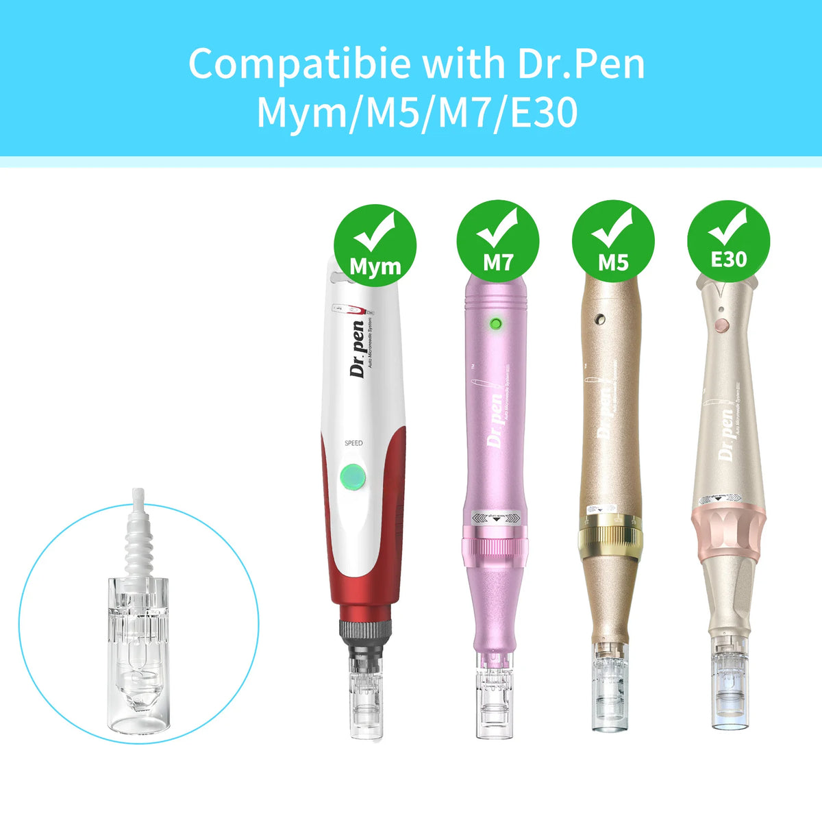 15Pcs Dr Pen Microneedle Cartridge Use for N2/M5/M7/E30, 9/12/24/36/42Pin&Round/Square Nano Use for Facial Needle Length 0.25mm