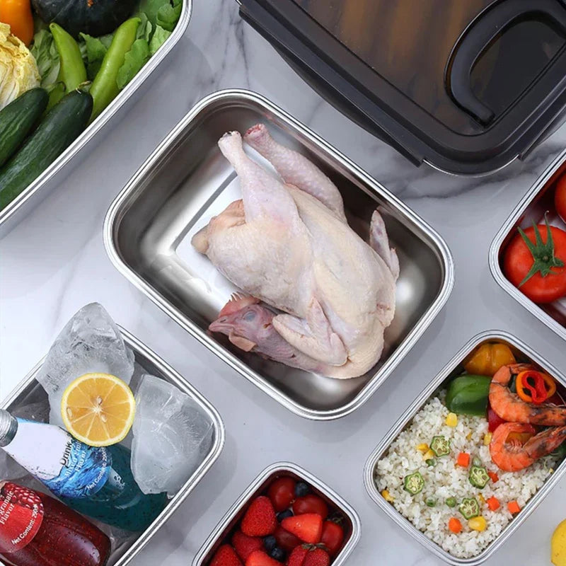 1x Lunch Box Bento Box 304 Stainless Steel Family Refrigerator Food Storage Containers Portable Outdoor Lunch Boxes 7 Sizes