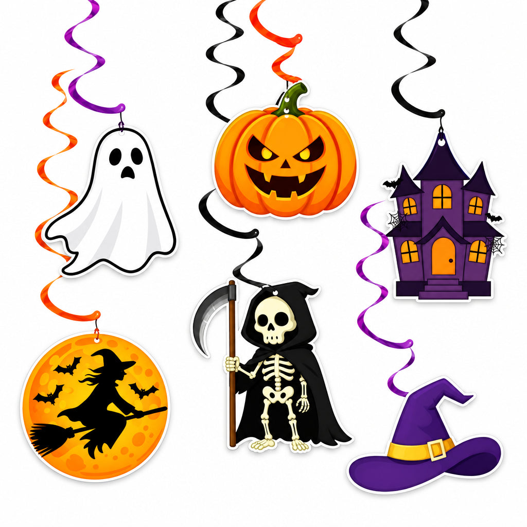 Halloween Party Decor Set Happy Pumpkin Banner Hanging Swirls Cake Topper Witch Ghost Castle Home Halloween Ornaments Supplies