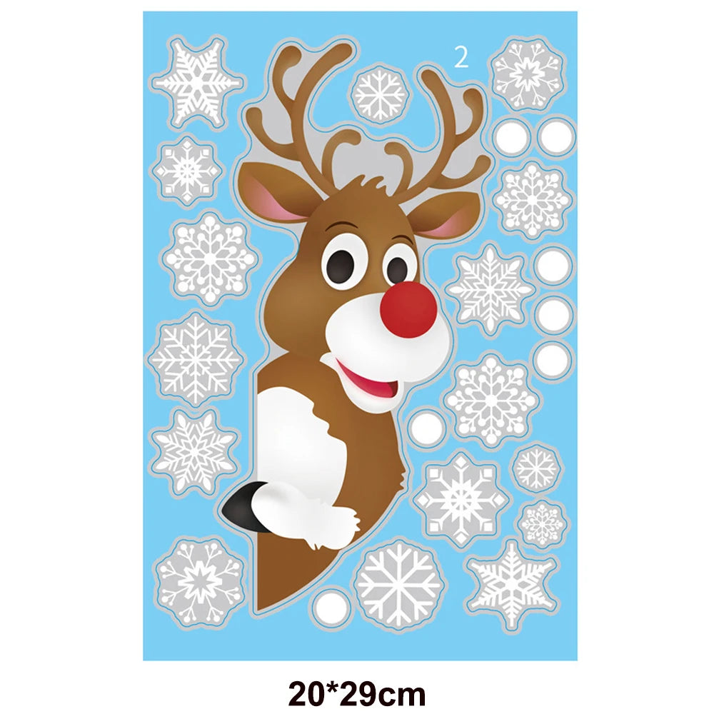 Christmas Window Stickers Santa Claus Reindeer Snowflake Static Window Clings Merry Christmas Glass Decals New Year Party Decors