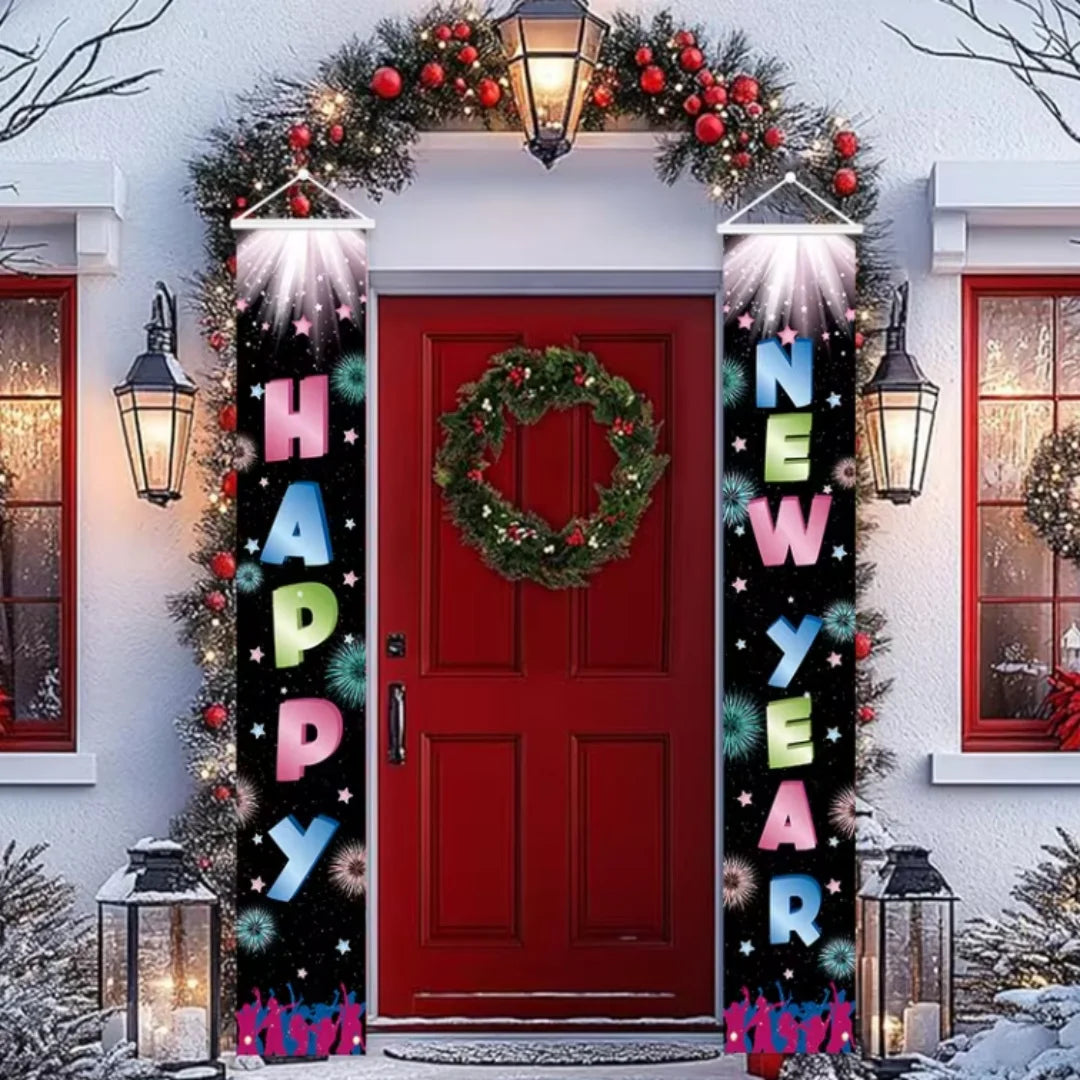 Merry Christmas Theme New Year Party Decorations Couplet Santa Claus Snowman Christmas Tree Wall Door Hanging Flags Banner Props