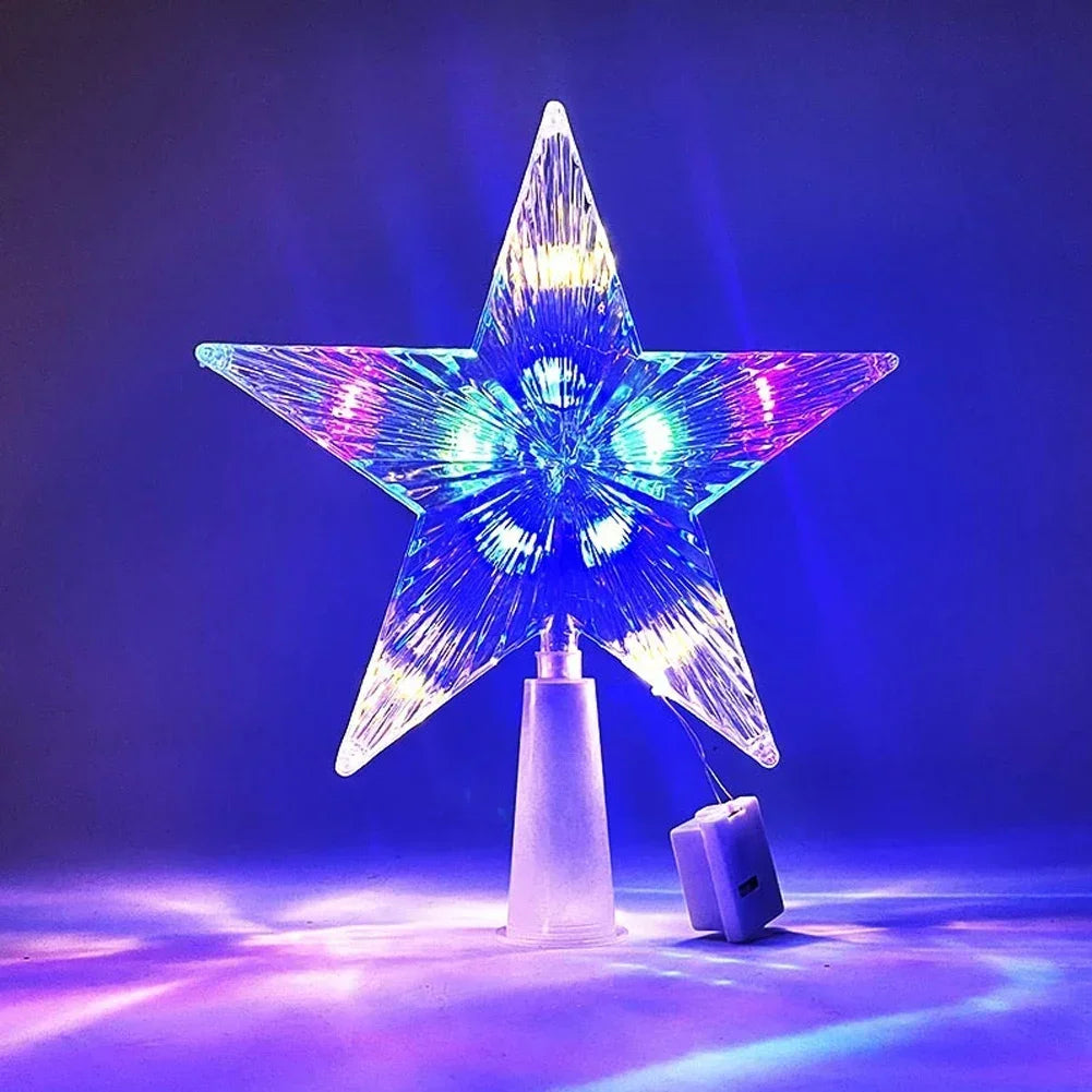 15CM LED Transparent Five-pointed Star Merry Christmas Tree Toppers Cristmas Decorations for Home Xmas Ornaments Navidad