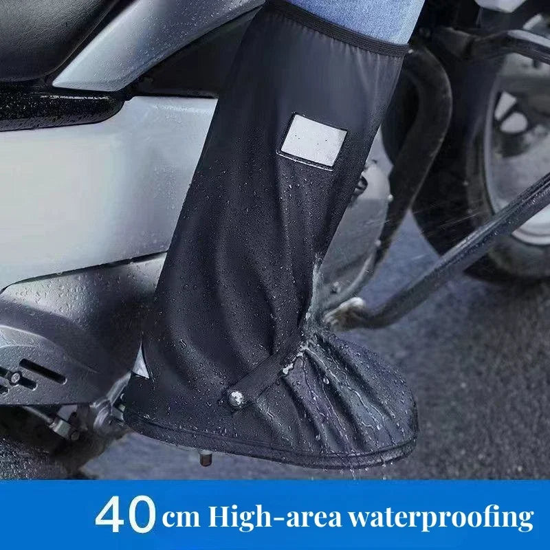 Unisex Reusable Anti-Slip Waterproof High-Tube Rain Boot Covers, Black Dust-Proof Shoe Protectors for Motorcycle and Cycling