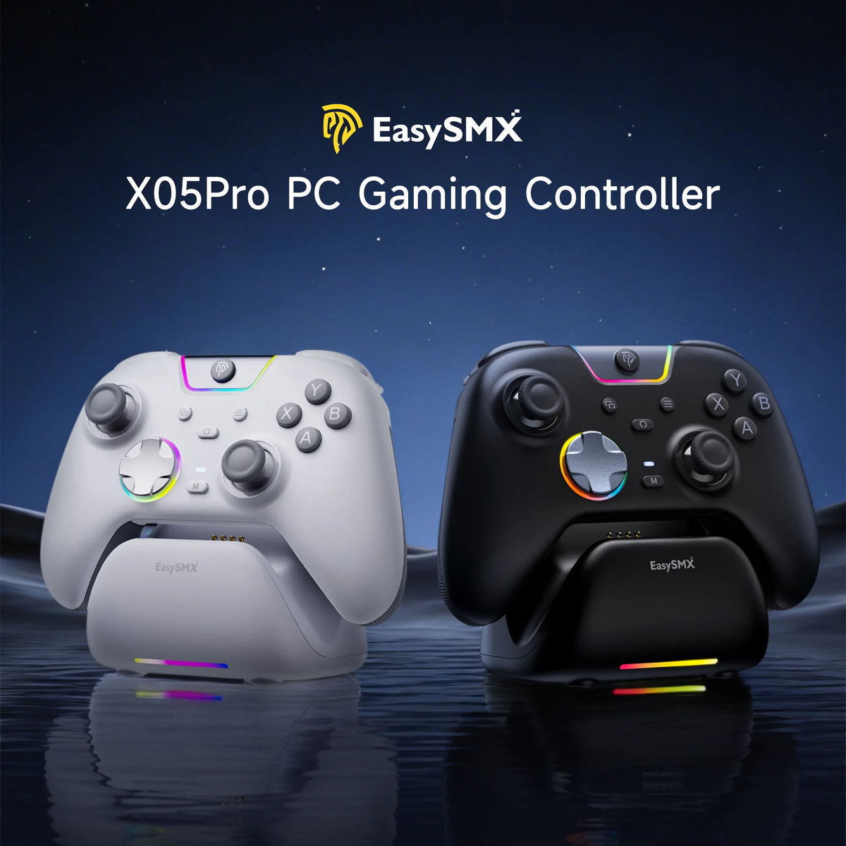 EasySMX White Black Gamepad X05 Pro Wireless PC Gaming Controller for PC Windows iOS Switch Android with Charging Dock