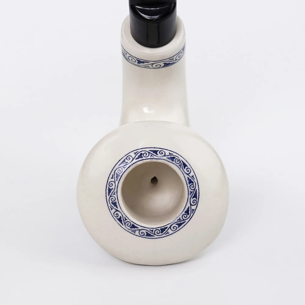 Ceramic Smoking Pipe With Bent Acrlyic Stem Mouthpiece Filter Screen Filter Pipe China Pottery 9mm
