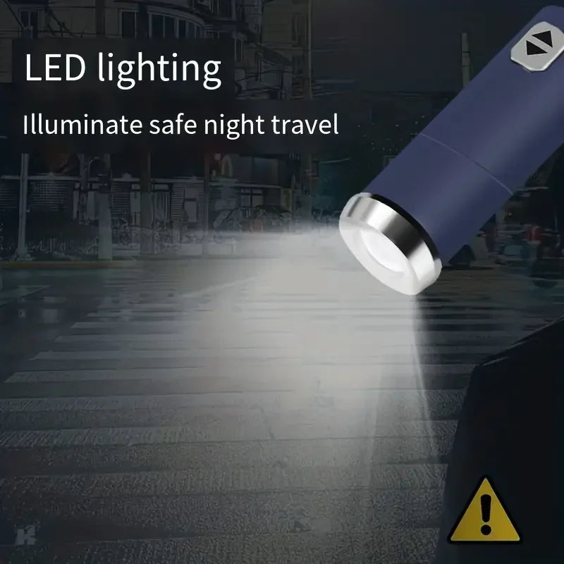10-rib fully automatic three-fold umbrella, rotatable LED flashlight, wind-resistant business folding umbrella, sun umbrella