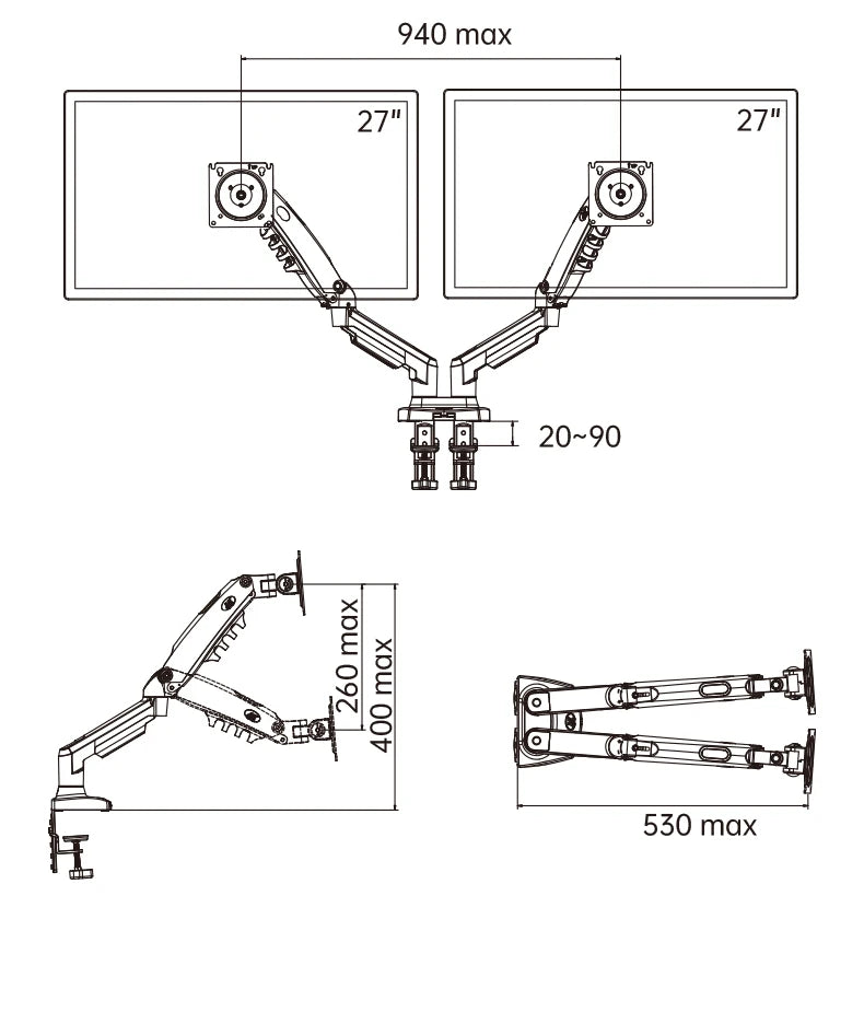 NEW F160 Gas Spring 10'-27' Dual Monitor Holder Arm Desktop 360 Rotate Computer Holder 2-9KG Monitor Bracket with 2 USB3.0