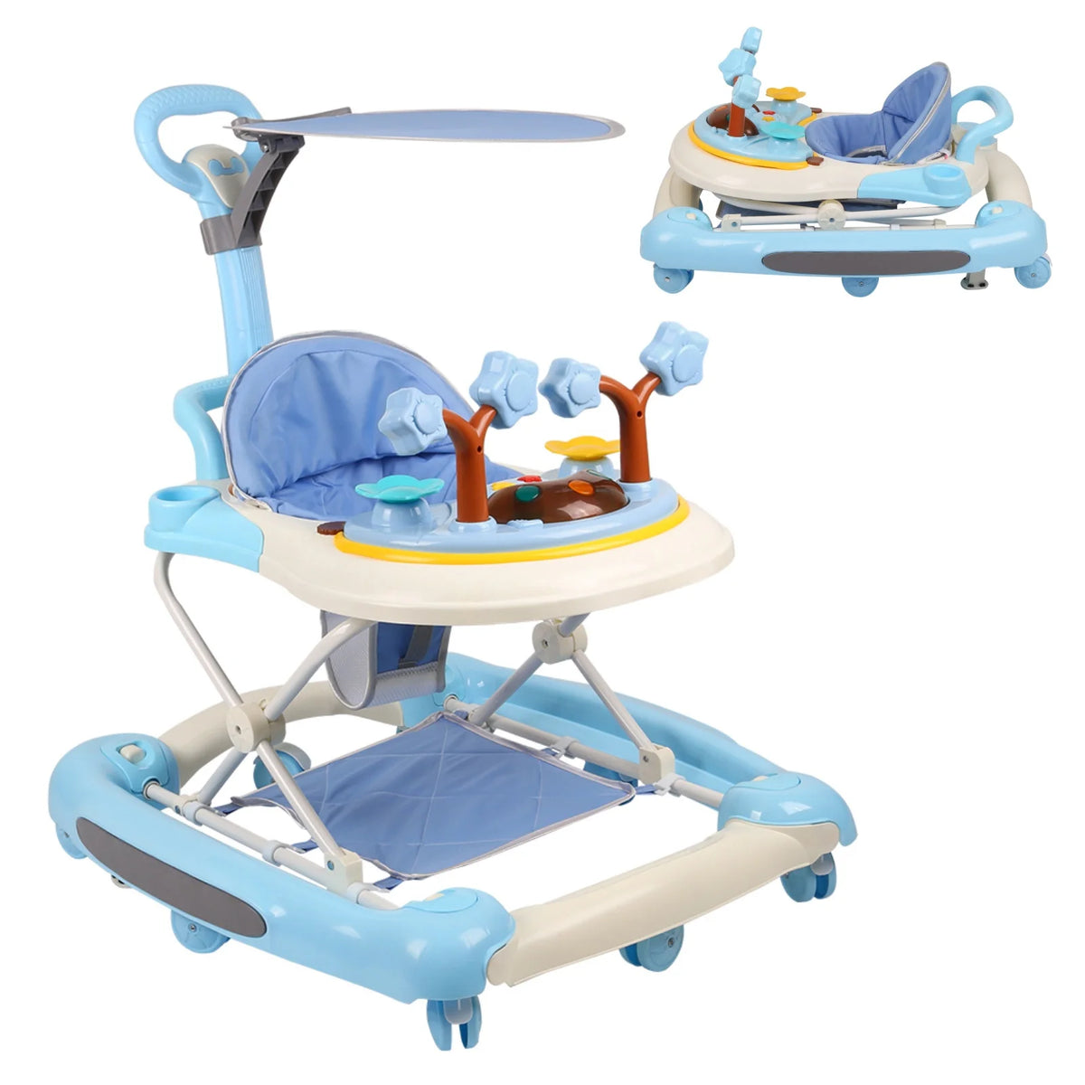 Baby Walker With Activity Center, Toy For First Steps With Play Arch, Height Adjustable, Baby Walker From 6 Months