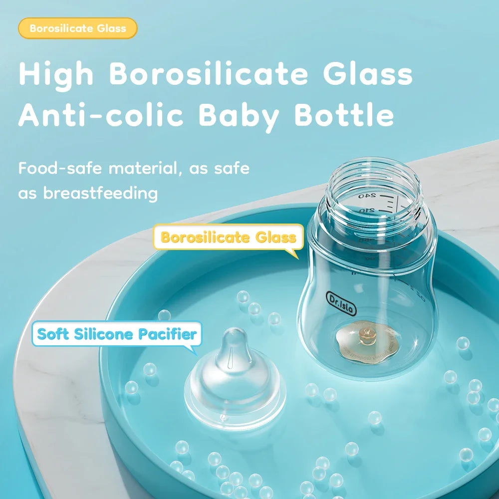 Newborn Feeding Glass Bottles 80/160/240ml High Borosilicate Wide-neck Anti-colic Baby Bottle with Clear Scale GB61