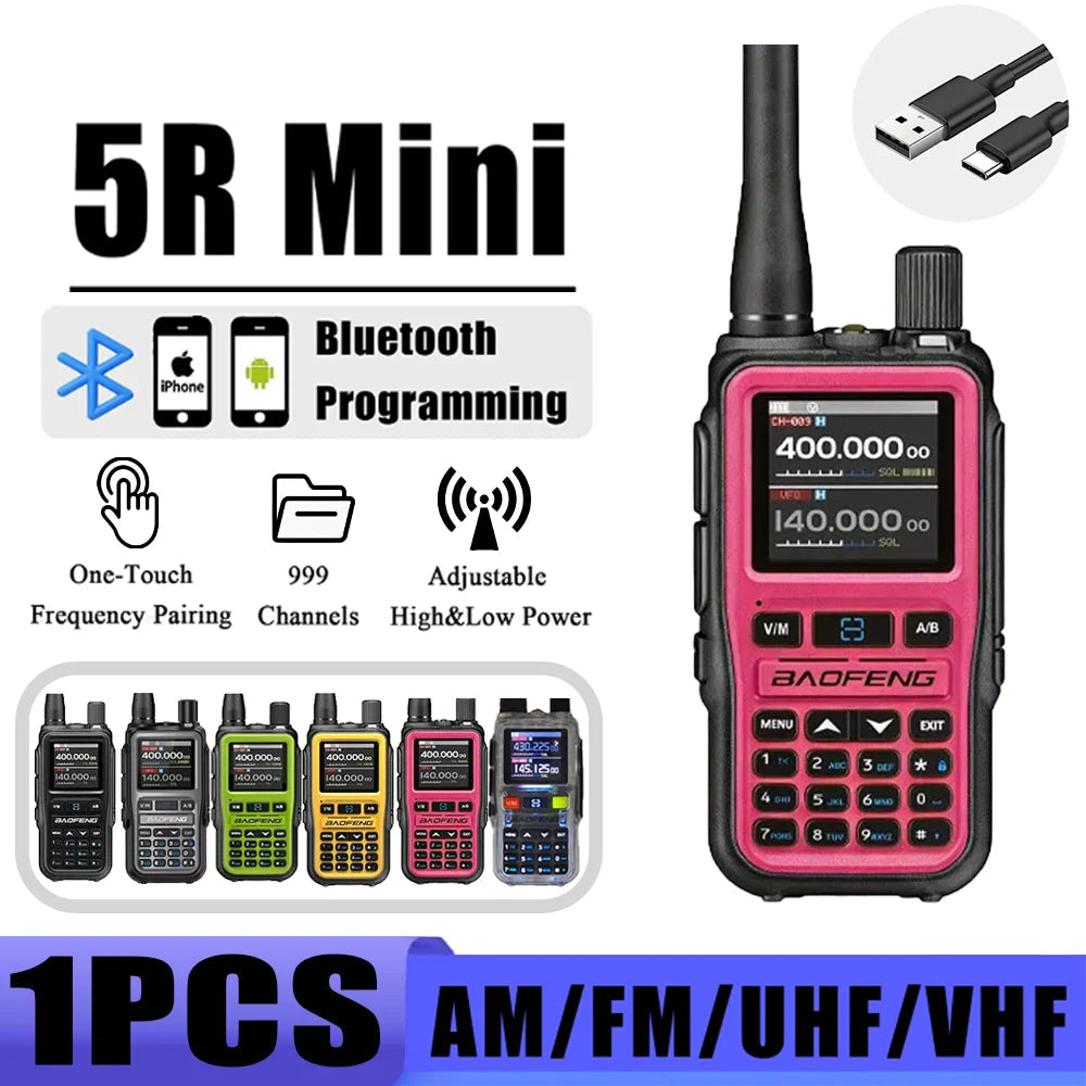 UV-5R Mini Dual Band Two-Way Radio (5W/999CH) | Bluetooth APP Programming, NOAA Weather Alert, Type-C Fast Charging1Pack