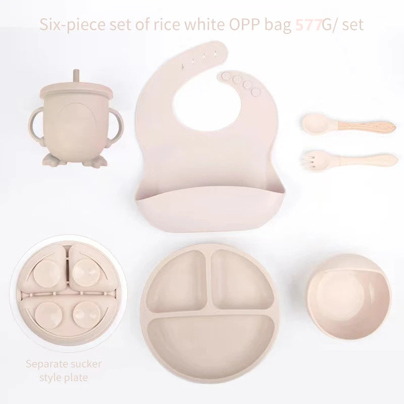 6 PCS Baby Meal Set Silicone Children's Meal Training Cutlery Set