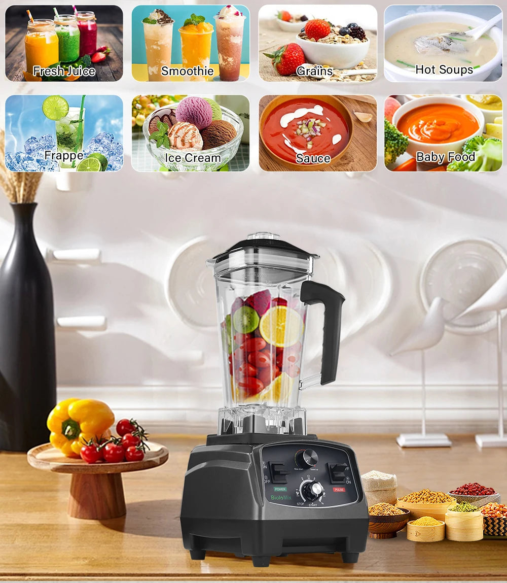 BioloMix 2200W 3HP High Power Blender with Timer Feature 2L BPA Free Jar Ideal for Smoothies Juices Food Prep and Ice Crushing