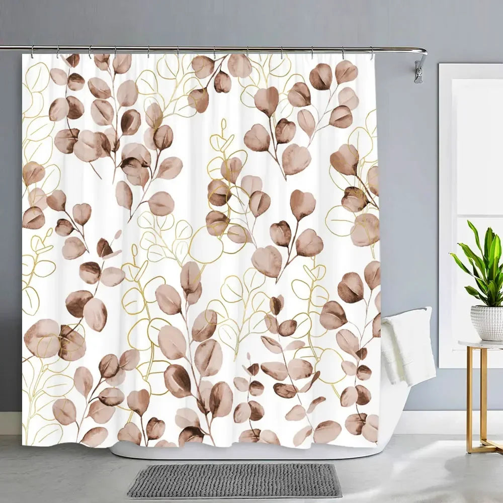 Green Plants Eucalyptus Leaves Shower Curtain Natural Watercolour Leaves Tropical Botanical Patterns Bath Curtain Bathroom Decor