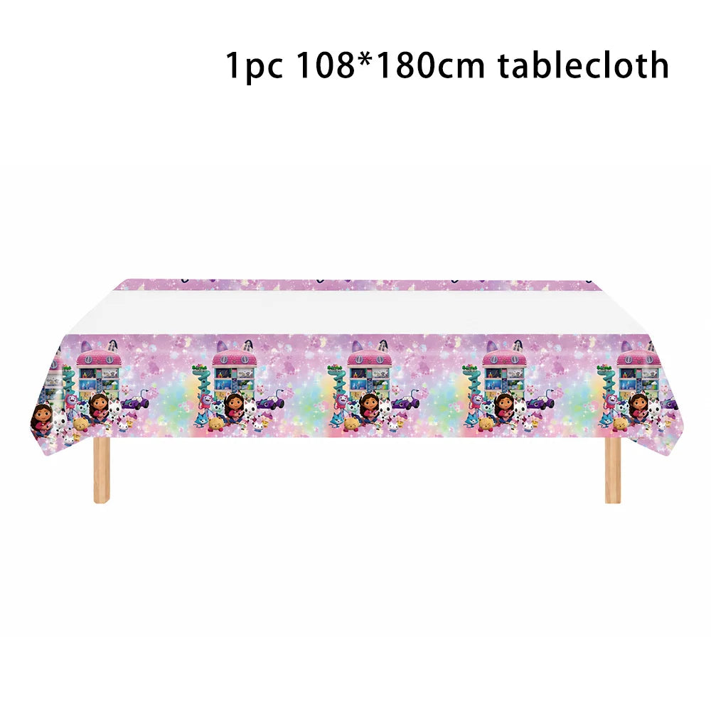 Pink Gabby Dollhouse Birthday Tableware Cat Girls Disposable Plates Cups Napkins Kids Girls Birthday Party Baby Shower Decor