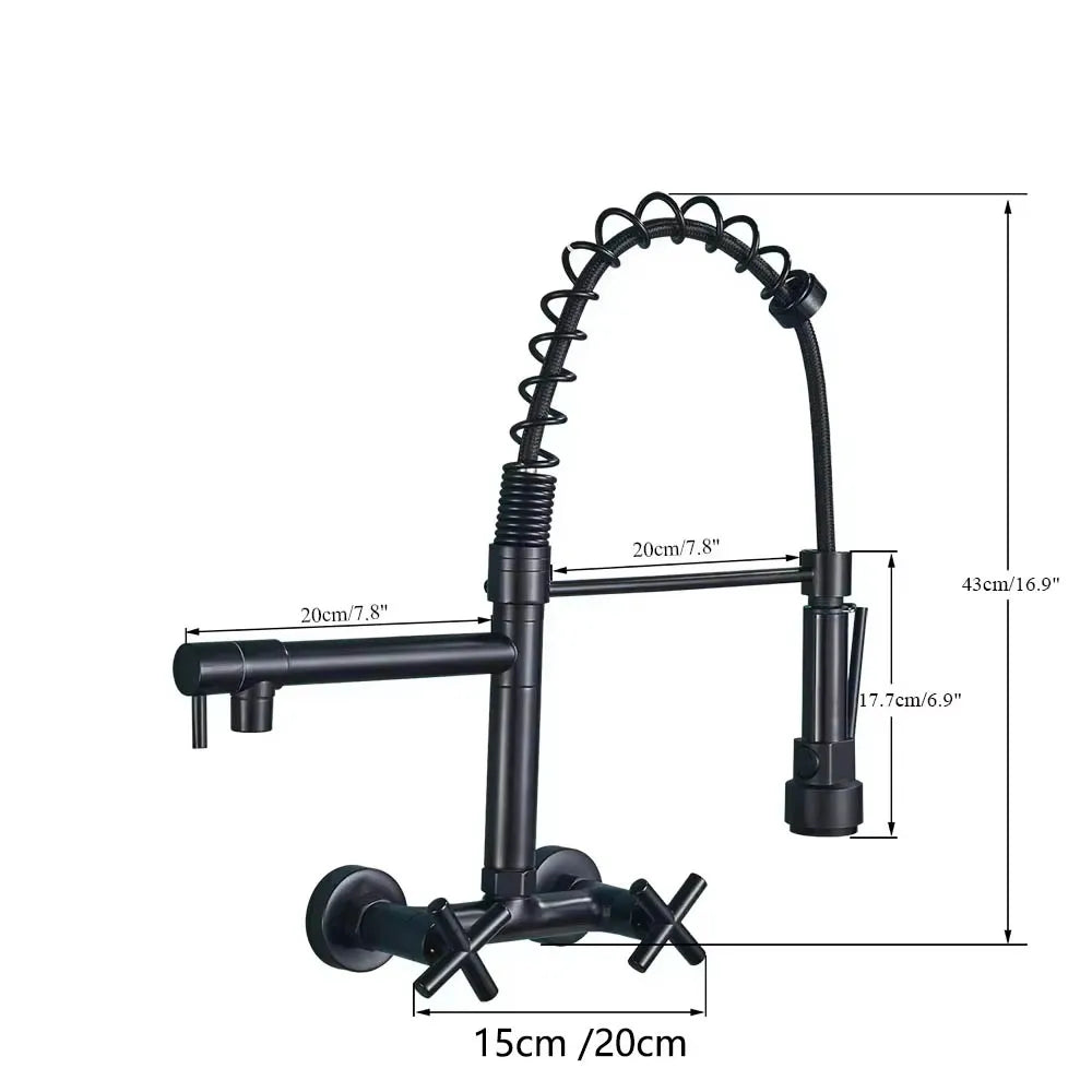 Matte Black Wall Mounted Kitchen Faucet Hot Cold Water Mixer Tap For Kitchen Pull Down Spray 360 Rotation Kitchen Mixer Taps