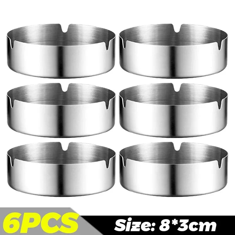 1-6Pcs Stainless Steel Ashtray Round Tabletop Ashtrays Storage Tray Portable Thickened Ashtray for Restaurant Hotel Bar Office
