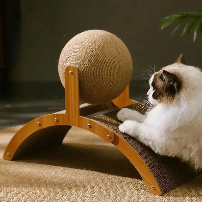 2 In 1 Cat Scratching Ball Wooden Cat Scratcher  Natural Sisal Scratch Board Scratching Column Wear-Resistant Paw Wood Scraper