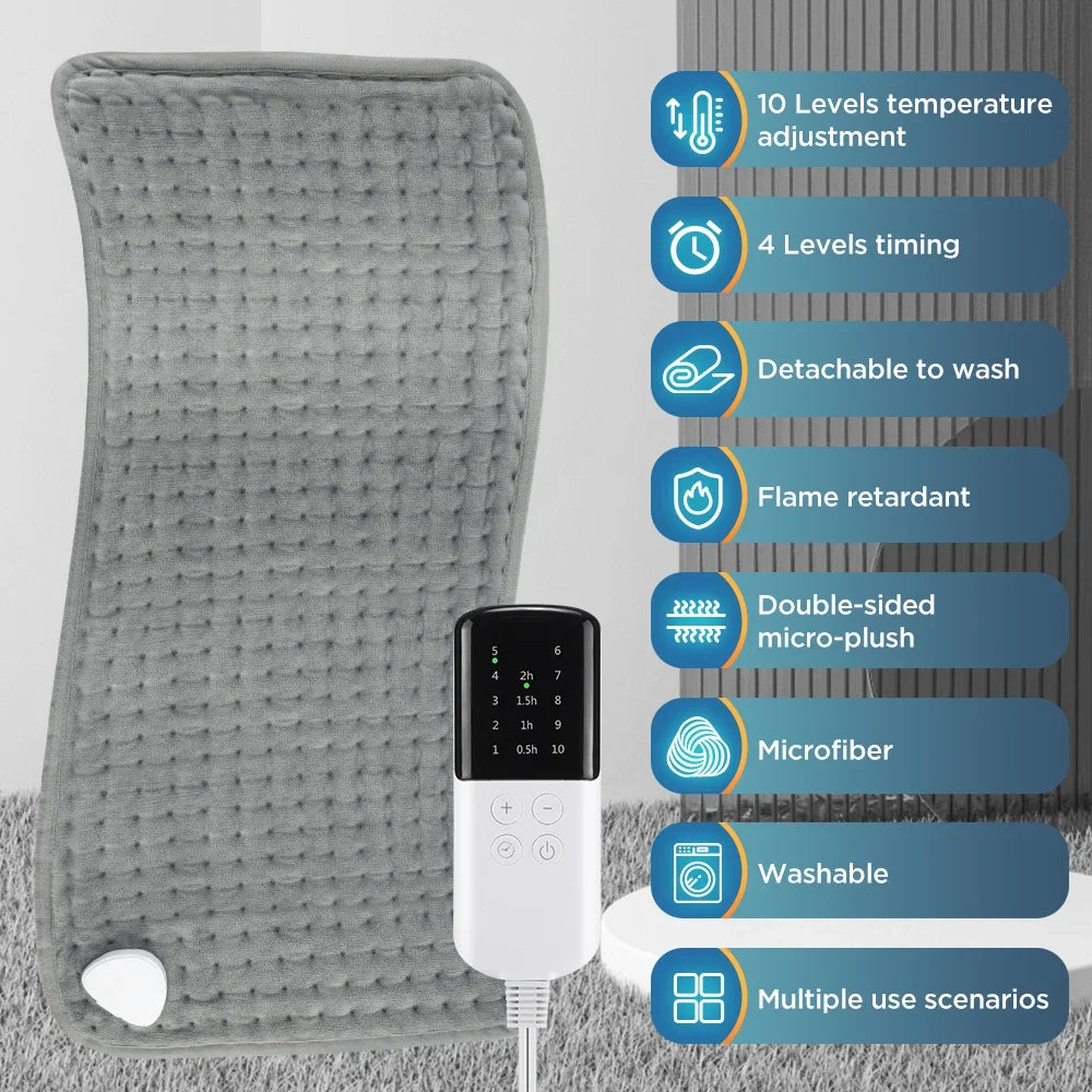 60x30CM Electric Heating Pad for Back and Leg 10 Heat Levels Temperature Control Hot Compress Fast Heating Mat Pet Warming Mat