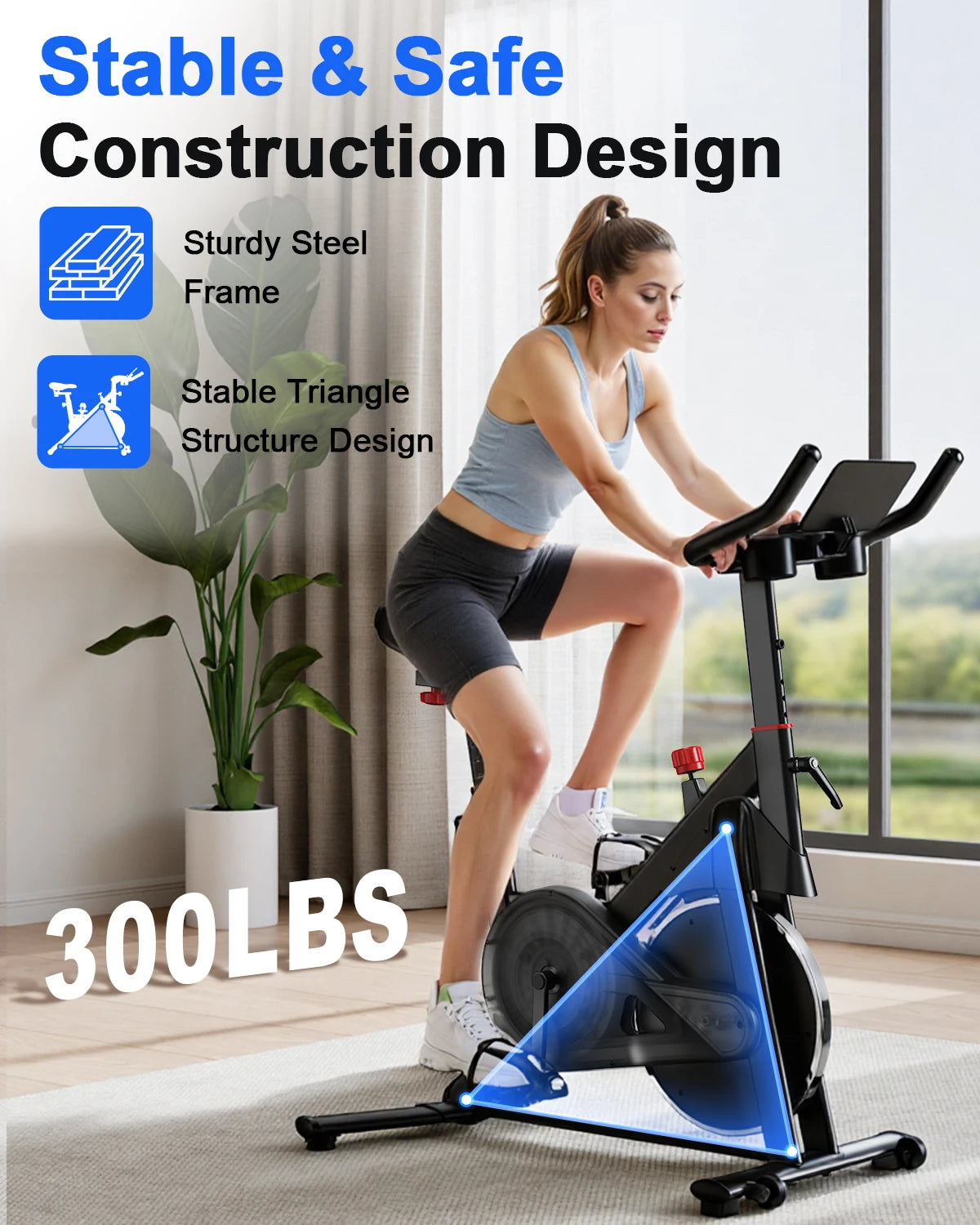 Superun Magnetic Control Exercise Bike Large Tablet Holder Comfortable Seat Indoor Cycling Bike Cardio Fitness Bike