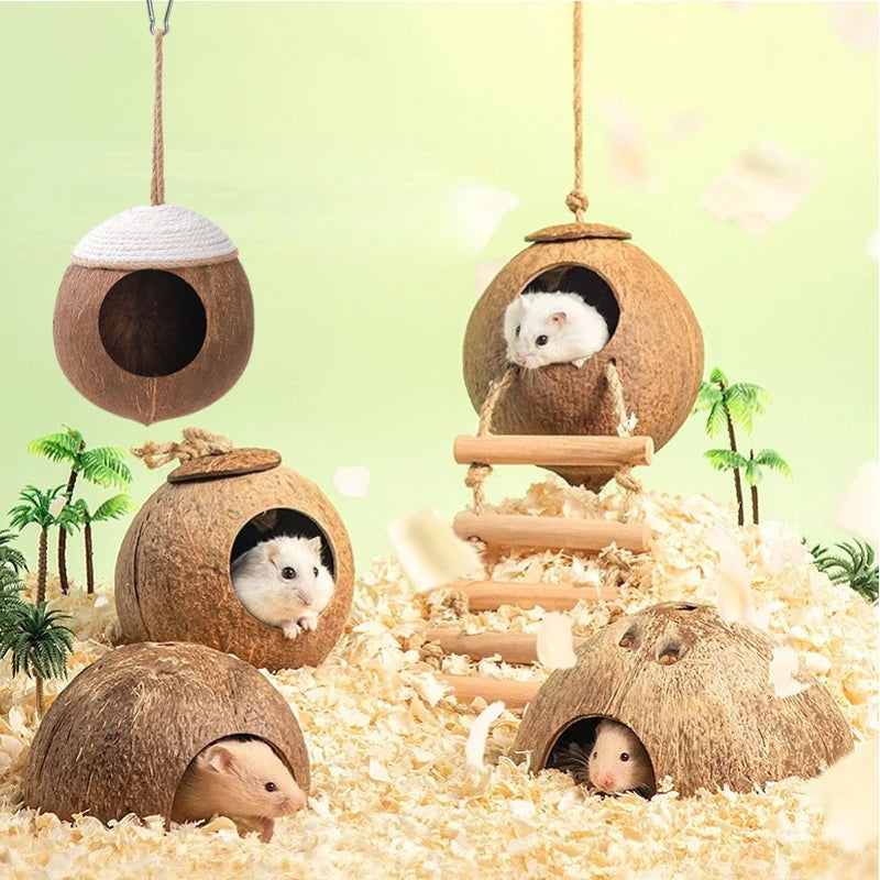 Hamster House Bite-resistant Natural Coconut Cage for Small Pets, Guinea Pig Hamster Hideout, Wooden Toy House, Pet Supplies