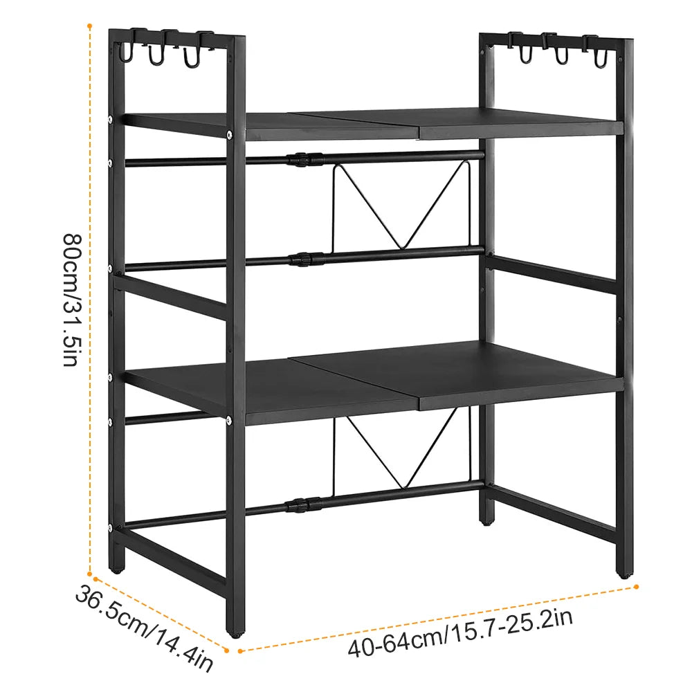 Microwave Oven Rack Seasoning Shelf Bilayer Oven Storage Rack Retractable Countertop Organizer Kitchen Accessories