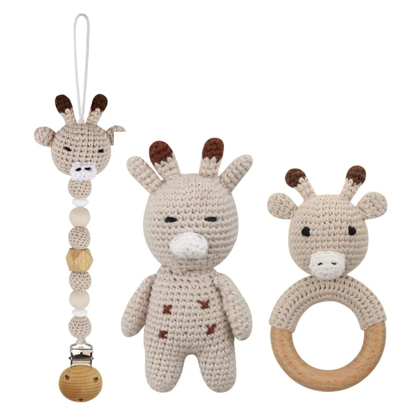 Crochet Koala Pacifier Clip, Handbell Rattle, Teether Doll, Pacifier Chain Clip Set, Cartoon Teething Toy