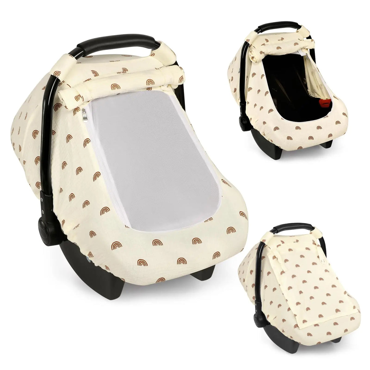 Muslin Car Seat Cover for Baby - Breathable and Privacy Car Seat Canopy with 3 Modes - Easy Install & Gift Box Packaging
