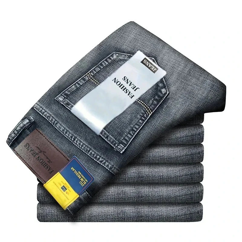 2026 Top Brand Washed Jeans Trousers Four Season Men's High Quality Jeans Business Casual High Waist Denim Pants
