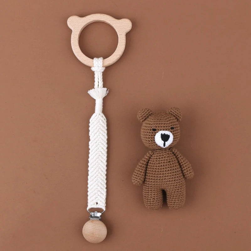 Crochet Koala Pacifier Clip, Handbell Rattle, Teether Doll, Pacifier Chain Clip Set, Cartoon Teething Toy