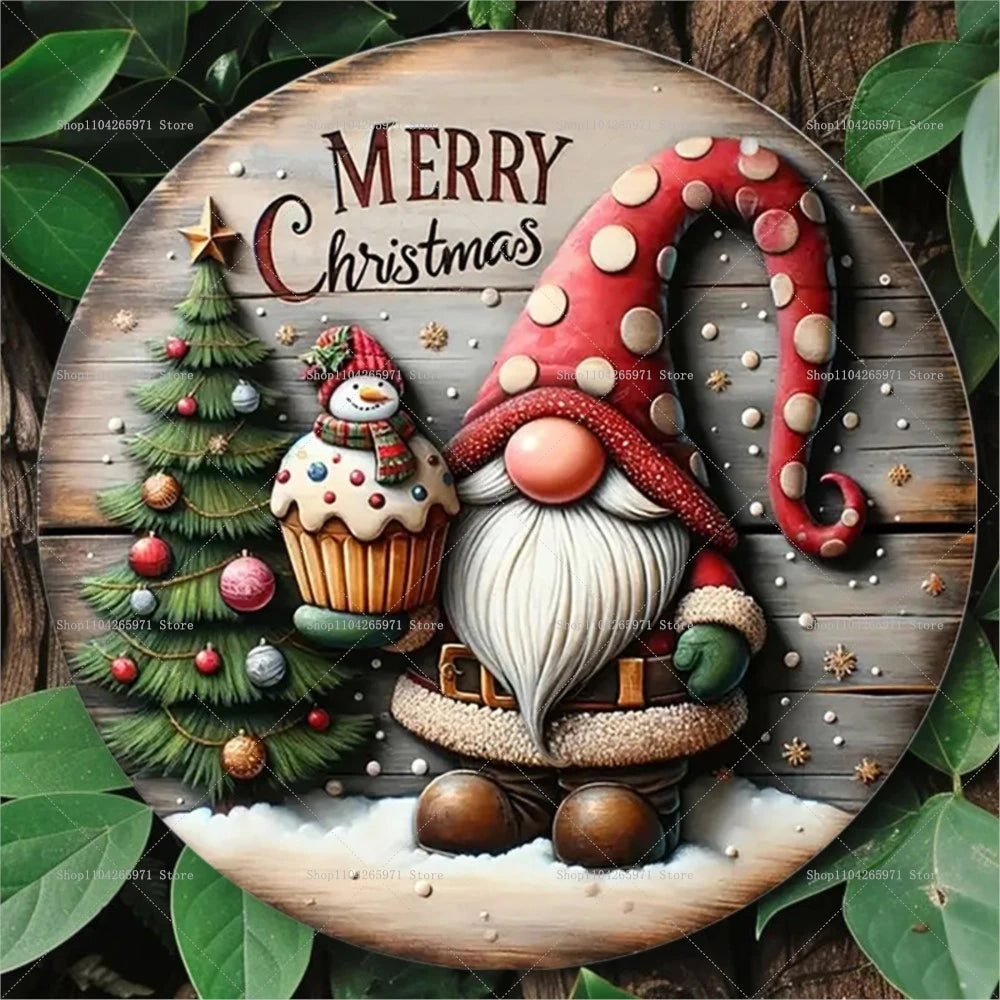 1pcs Merry Christmas Dwarf Wooden Ornaments Sign Dwarf Christmas Candy Cane Pattern Wooden Hanging Home Plaque Scene DecorSupply