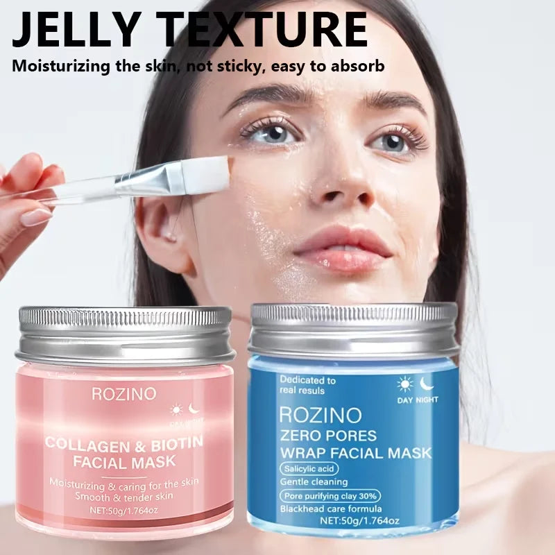 Biotin Collagen + Salicylic Acid Day and Night Mask Set, Peel-Off Mask, Suitable for Loose Skin, Deeply Hydrates, Keeps Skin Hydrated and Plump, Tightens Skin, Brightens Complexion, and Gives Skin a Youthful Glow Suitable for