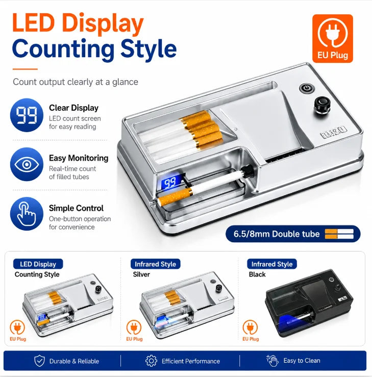 6.5/8mm Tube Electric Cigarette Rolling Machine Infrared Sensing Injector Tobacco Filling Auto Cigarette Maker Smoking Accessory