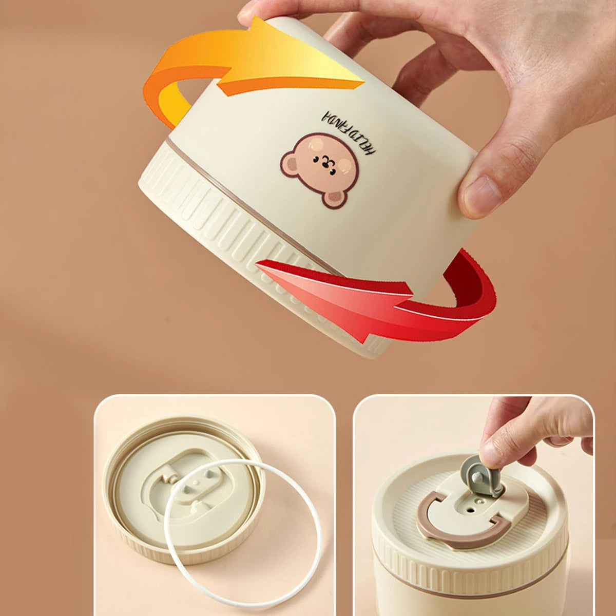WORTHBUY Cute Thermal Bento Box Portable 304 Stainless Steel Lunch Box Heatable Sealed Leak-proof Food Container For Kids