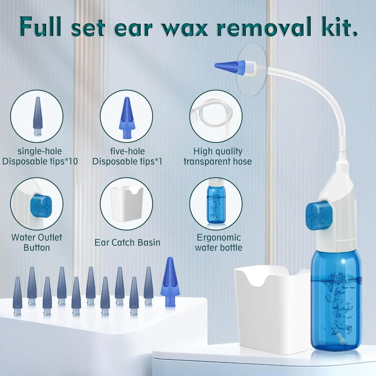Ear Wax Removal Tool Manual Ear Irrigation Flushing Kit Ear Cleaner Full Set of Cleaning Tools and 30 Disposable Soft Ear Tips