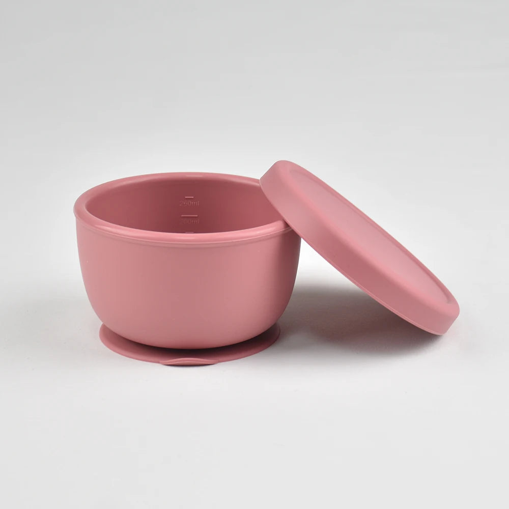 Silicone Suction Bowl with Lid, 260ML - Non-Spill Baby Feeding Bowl, Secure Suction Base for Toddlers, Learning Self-Feeding