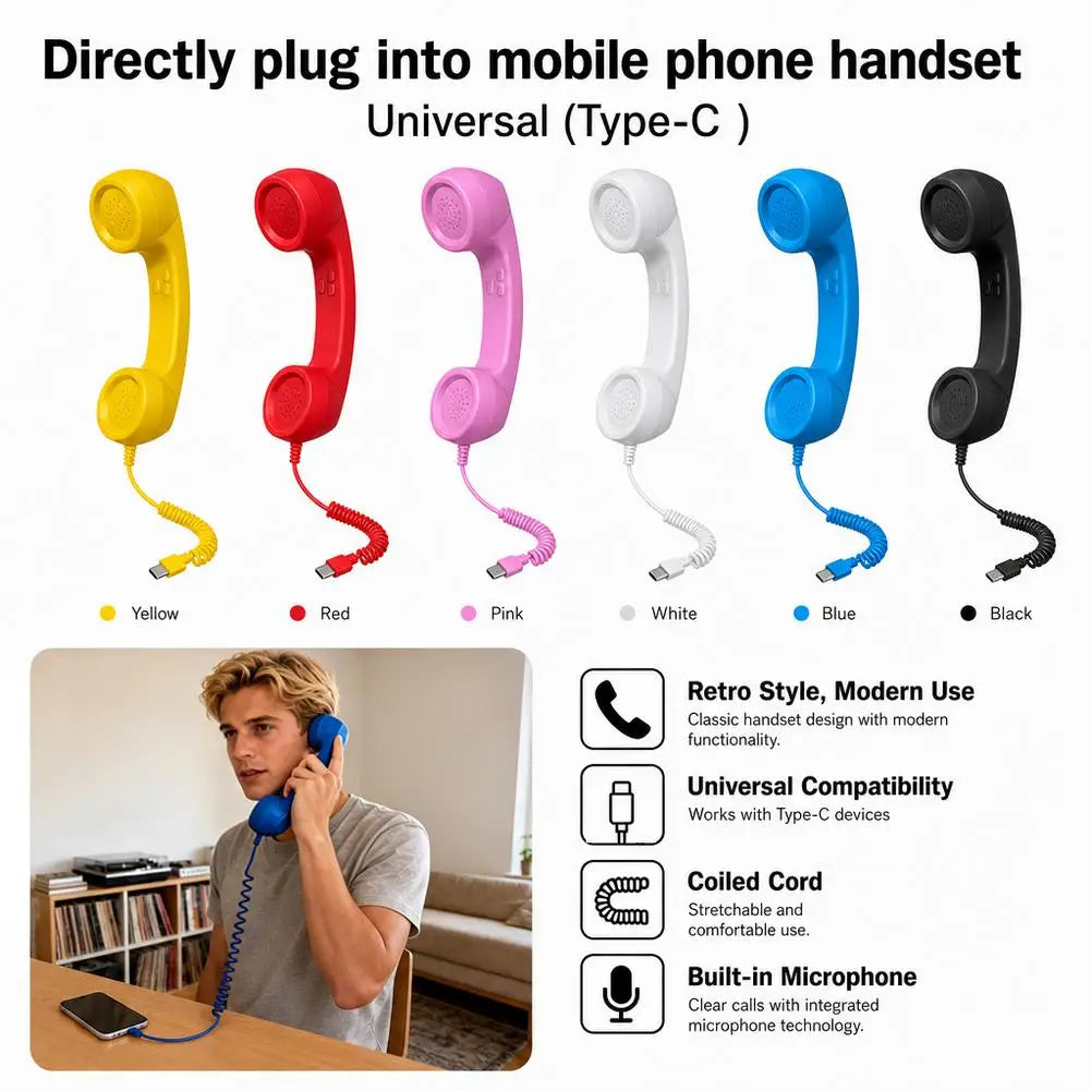 Retro Telephone Receiver Type-C 3.5mm Microphone Handset Directly Plug Into Mobile Phone Handset For Mobile Phones