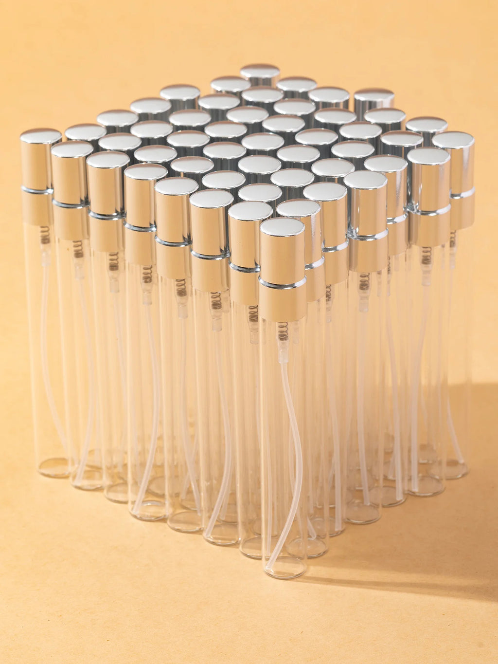 50pcs 5ml10ml Aluminum Half-Cover Spray Head Transparent Glass Perfume Bottle Spray Bottle Mini Travel Size Makeup Tools